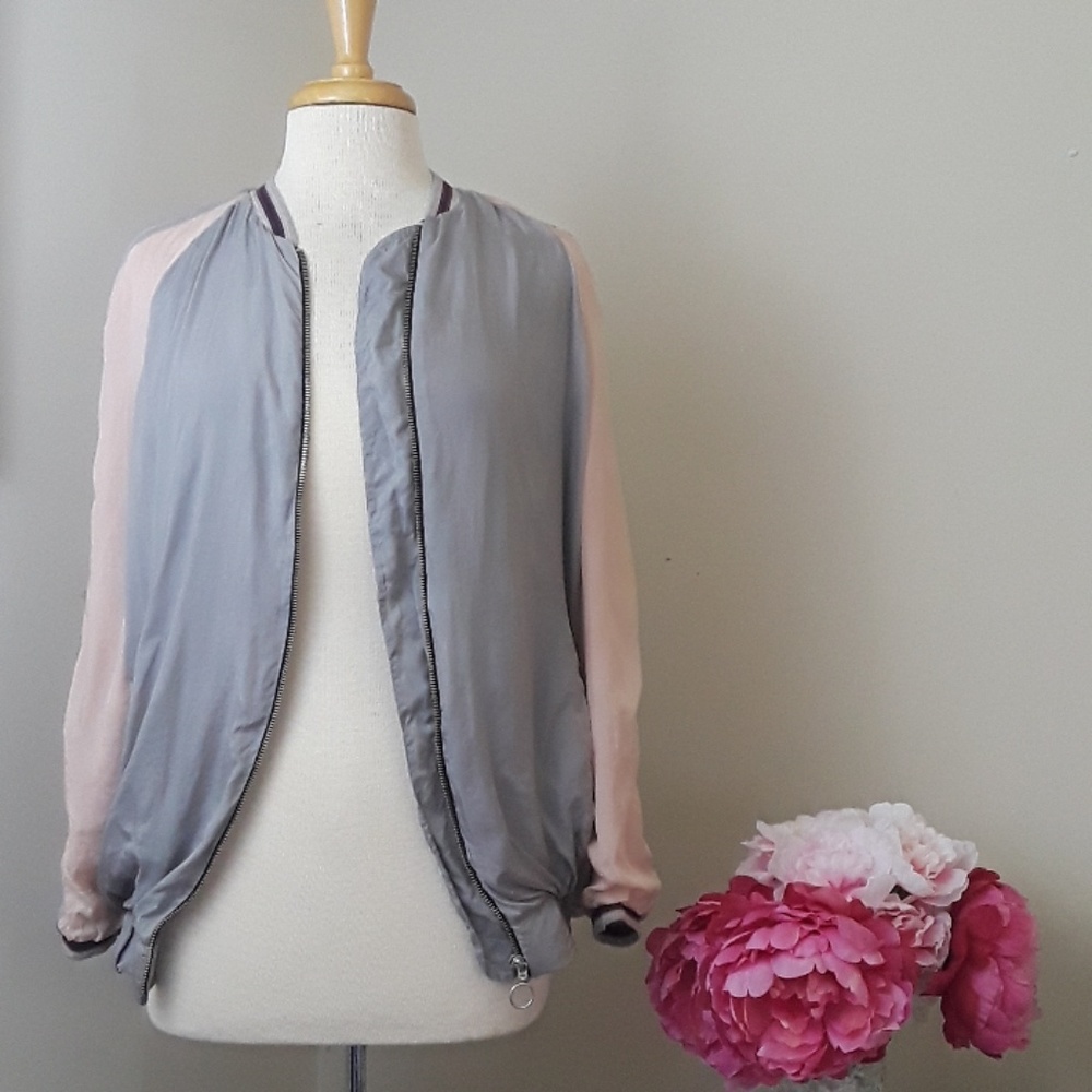 Zara Woman blush pink and gray bomber jacket xs